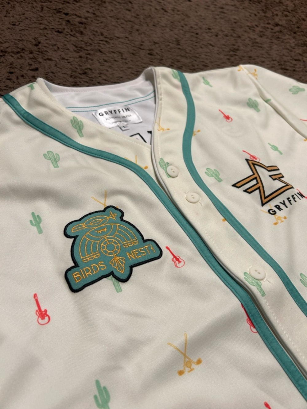 Gryffin Birds Nest Cream Baseball Jersey with Teal Trim #7